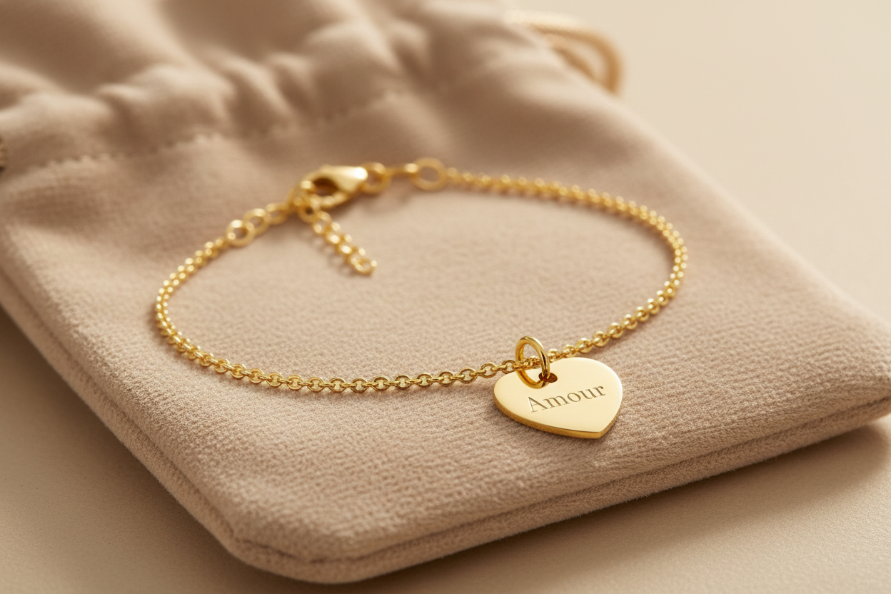 Bracelet cœur Amour velours beige