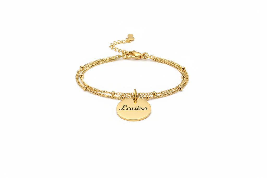 Bracelet double chaîne médaille fond blanc
