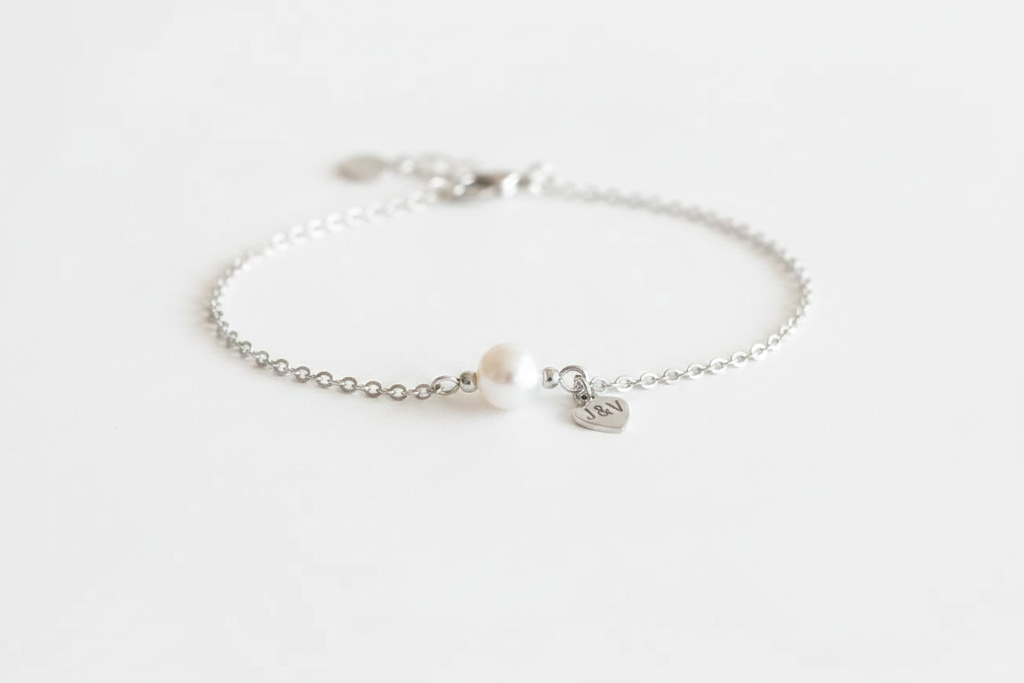 Bracelet perle cœur argent