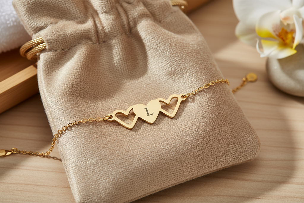 Bracelet Romy or sur pochette velours beige