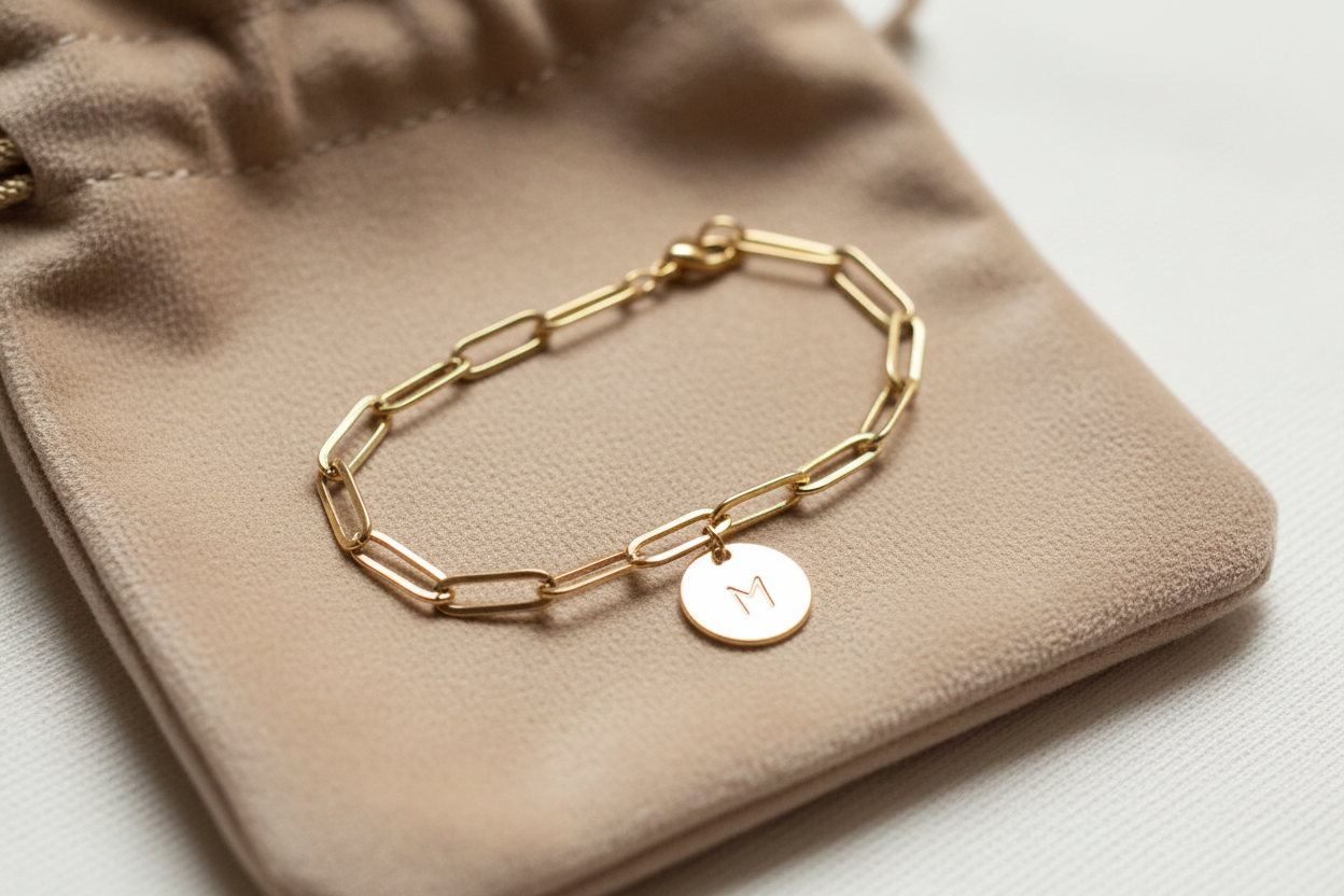 Bracelet sur pochette velours beige