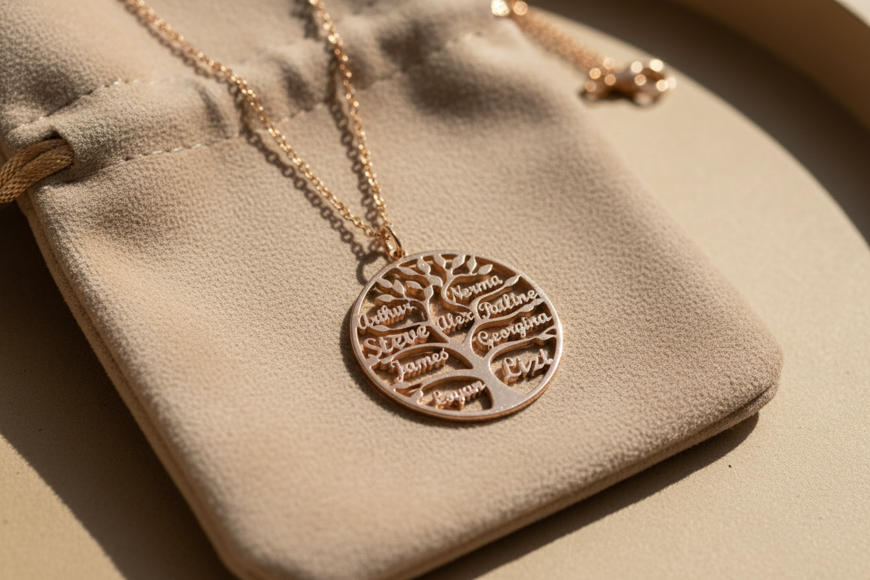 Collier arbre de vie velours beige
