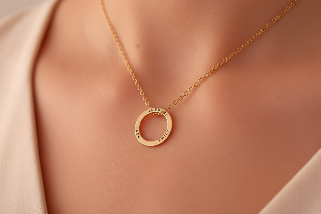 Collier cercle prénoms lifestyle porté