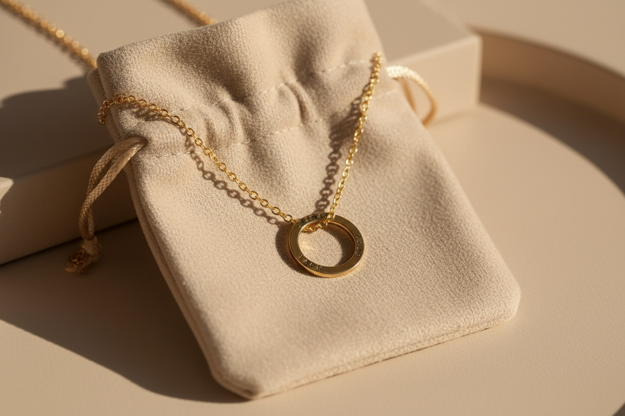 Collier cercle prénoms velours beige