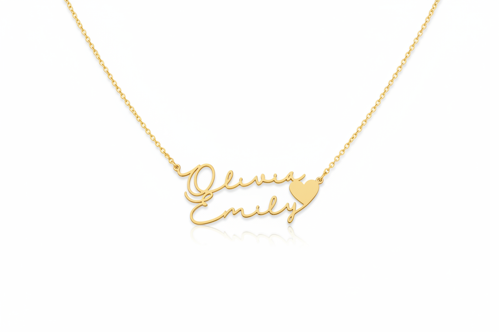 Collier double prénom Olivia Emily fond blanc