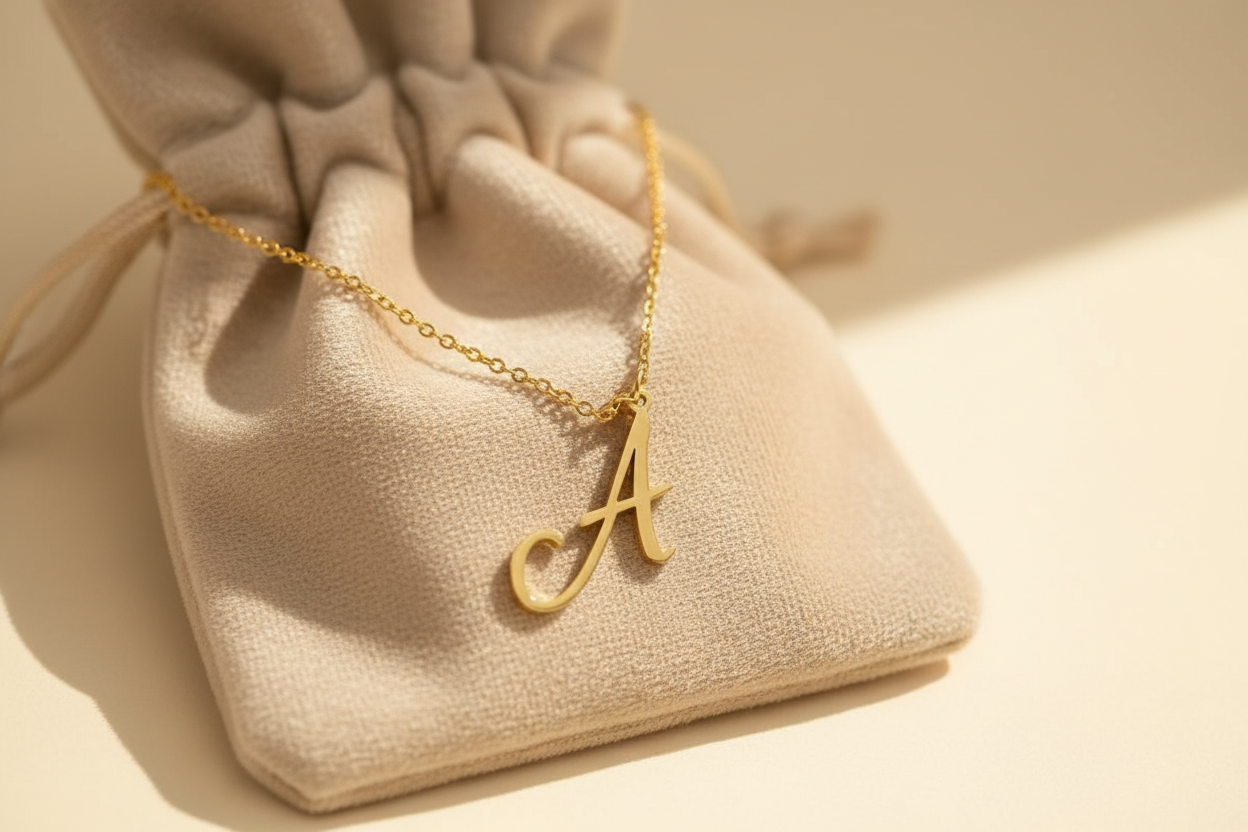 Collier initiale velours beige