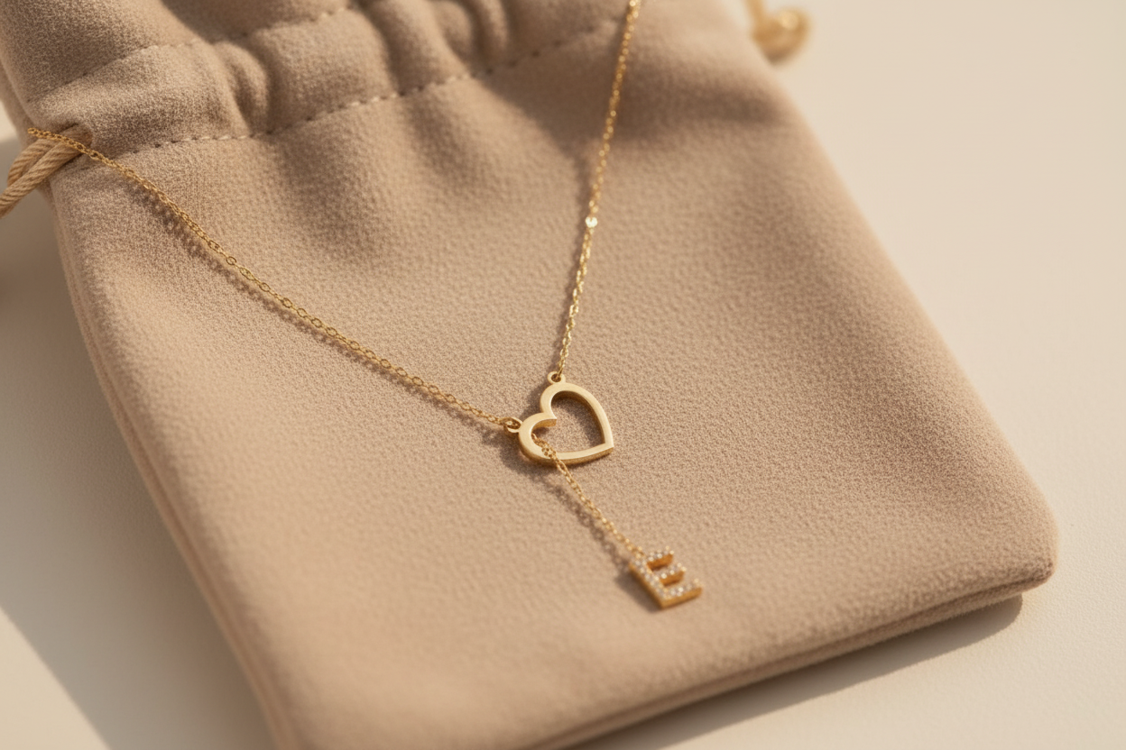Collier lariat velours beige