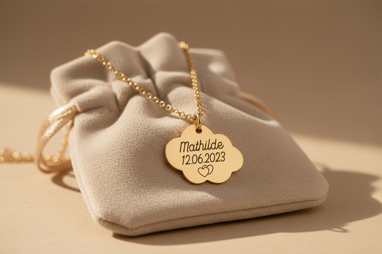 Collier nuage fleur velours beige