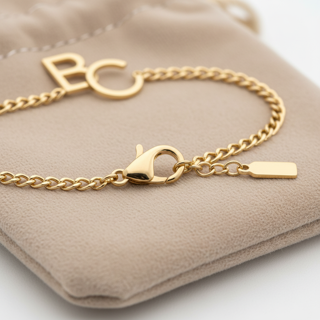 Fermeture standard sur pochette velours beige