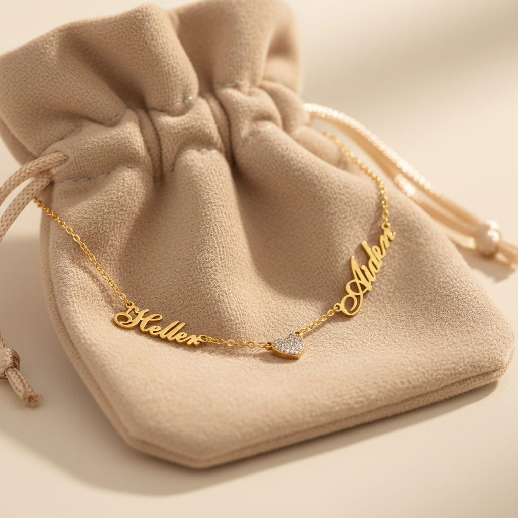 Pochette cadeau en velours beige