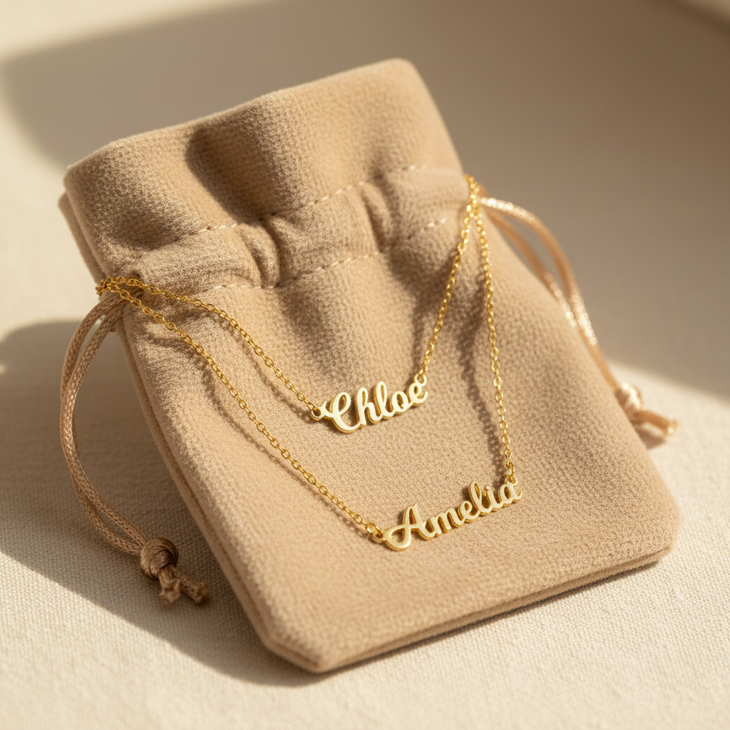 Pochette cadeau en velours beige