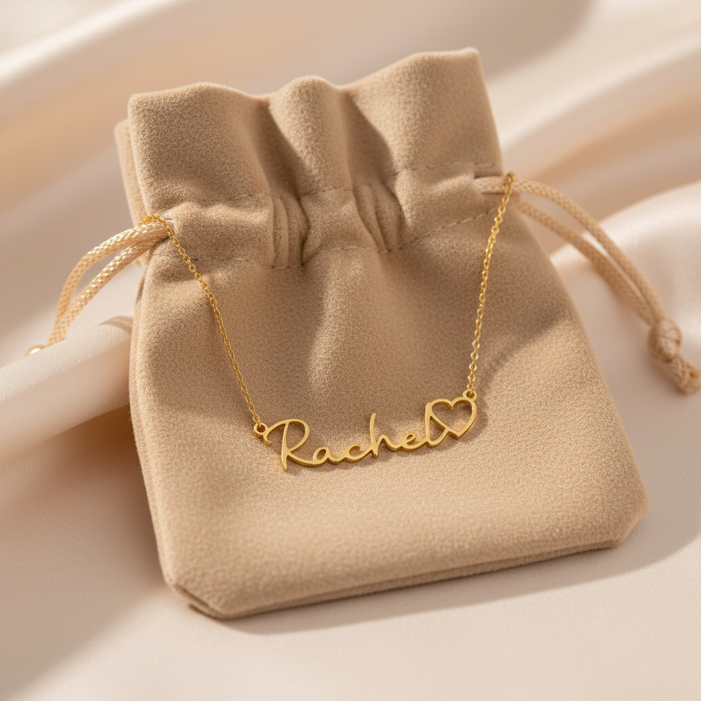 Pochette cadeau en velours beige